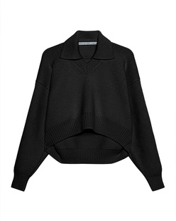 ALEXANDER WANG V Neck Collared Cropped Wool Black