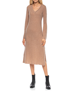 360 CASHMERE Jazmyn V-Neck Ribbed Vicuna