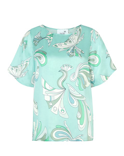 JUVIA Elise Silk Shortsleeve Retro Print Aqua