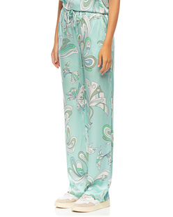 JUVIA Paola Silk Trousers Retro Print Aqua