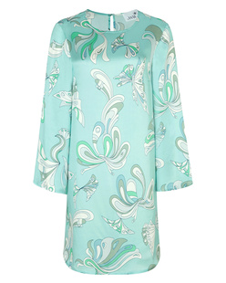 JUVIA Demi Silk Dress Retro Print Aqua