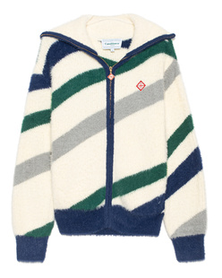 CASABLANCA Furry Striped Zip Up Off White