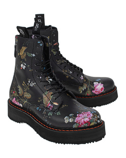 R13 Stack Boot Floral Black