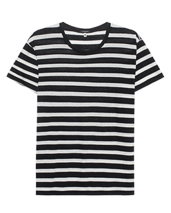 R13 Striped Boy Garment Wash Black Ecru