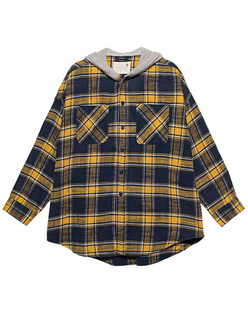 R13 Hooded Oversized Plaid Yellow Navy