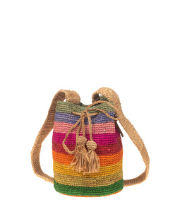 Manebi Natural Raffia Beach Bucket Rainbow Blocks 