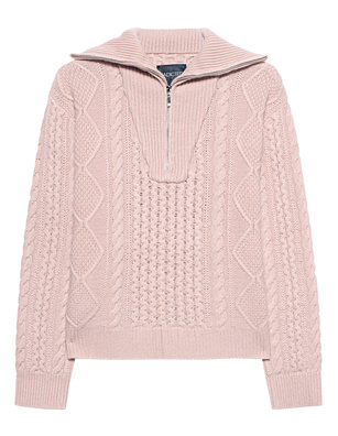 JADICTED Cable Knit Zipper Light Pink