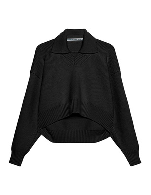 ALEXANDER WANG V Neck Collared Cropped Wool Black