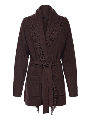 360 CASHMERE Leyla Shawl Collar Fringe Sycamore 