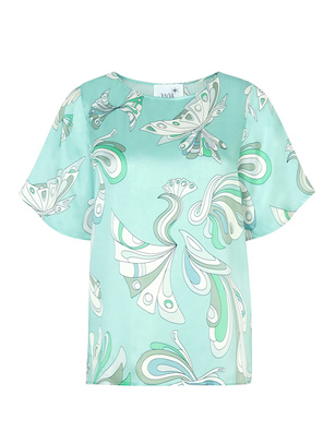 JUVIA Elise Silk Shortsleeve Retro Print Aqua