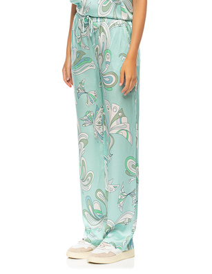 JUVIA Paola Silk Trousers Retro Print Aqua