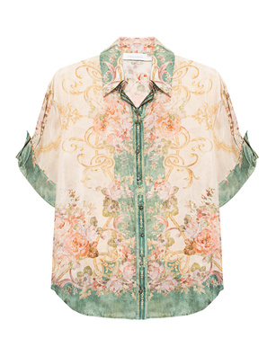 ZIMMERMANN August Short Sleeve Khaki Floral