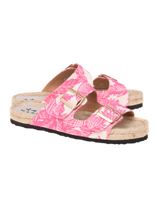 Manebi NORDIC SANDALS Yucatan Bold Pink Palms On Cream