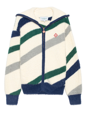 CASABLANCA Furry Striped Zip Up Off White