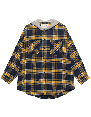 R13 Hooded Oversized Plaid Yellow Navy