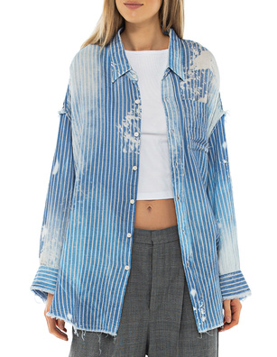 R13 Shredded Seam Drop Bleached Stripe Blue