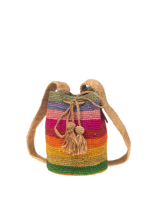 Manebi Natural Raffia Beach Bucket Rainbow Blocks 