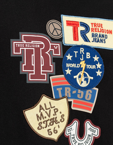 TRUE RELIGION Collegiate Patch Jet Black Bedrucktes T Shirt mit