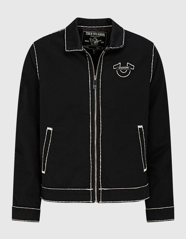 TRUE RELIGION Super T Twill Bomber Black Padded jacket with decorative stitching Jackets Coats