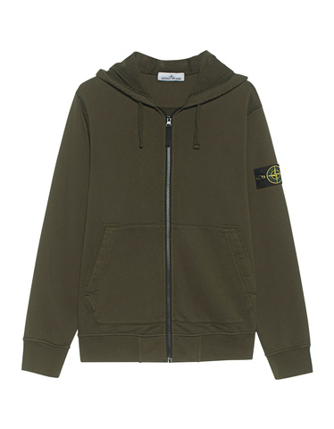 STONE ISLAND Zip Basic Badge Olive Hoodie zipper with label badge