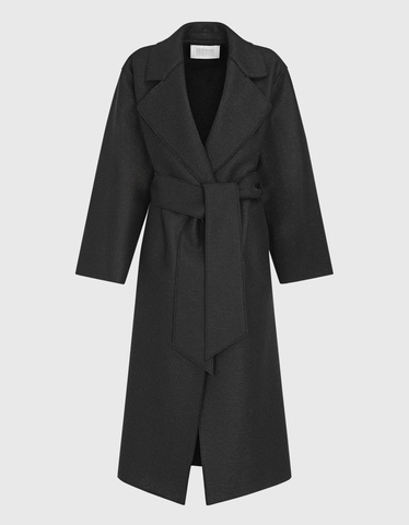 HARRIS WHARF LONDON Wool Belt Black Wool coat with tie belt Jackets Coats