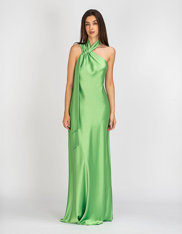 GALVAN LONDON Ushuaia Paris Green Satin neckholder dress Dresses