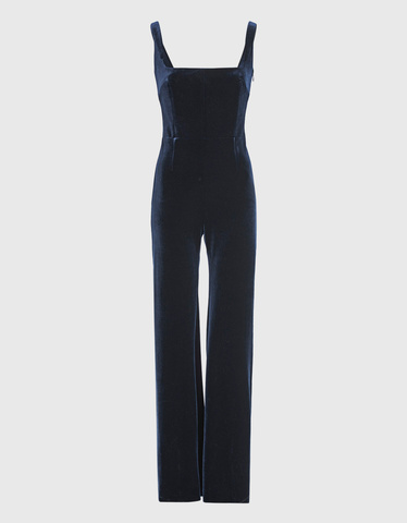 GALVAN LONDON Vesper Midnight Wide Leg Velvet Jumpsuit Overalls