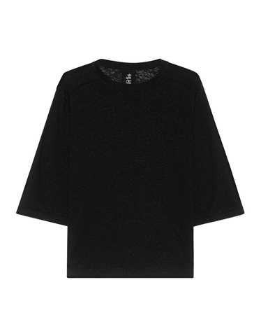 THOM KROM Crew Neck Black Oversize linen blend t-shirt - Women