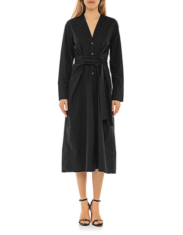 XIRENA Clio Midi Black Hemdblusen Kleid in Wickeloptik Kleider