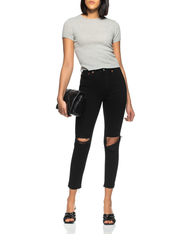 RE DONE 90s High Rise Ankle Crop Black Destroyed High Rise Jeans