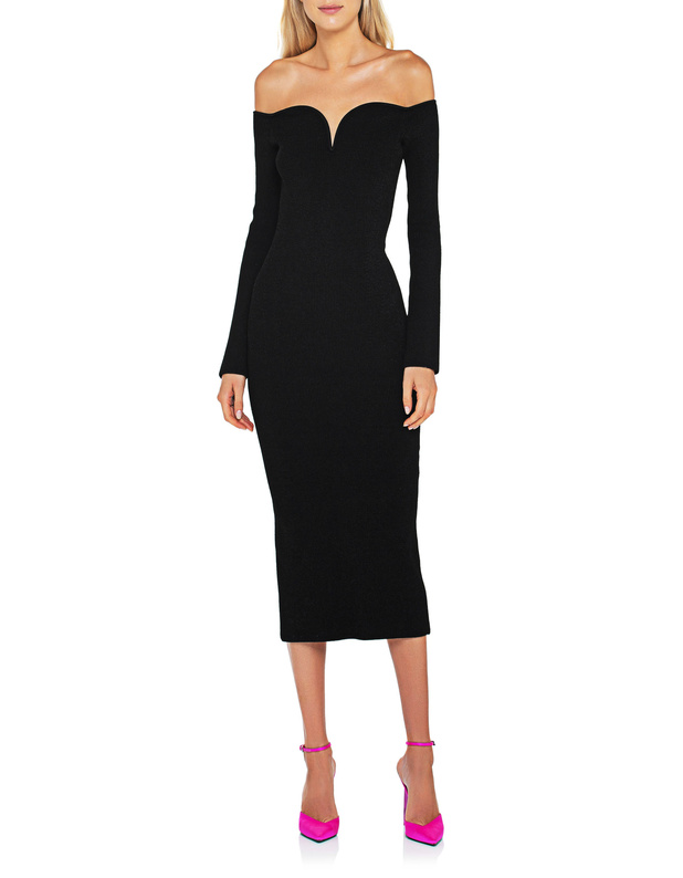 Artikel klicken und genauer betrachten! - Off-Shoulder Strick-Kleid   | im Online Shop kaufen