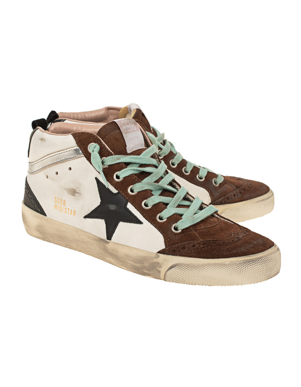 GOLDEN GOOSE DELUXE BRAND Star Upper Star White Chestnut Black Leather sneaker with suede leather details - Shoes