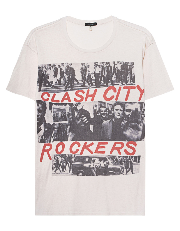 R13 Clash City Dirtywhite Printed T-Shirt with cashmere - Tops