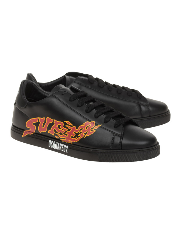 DSQUARED2 New Tennis Super Black Printed leather sneakers Sneakers