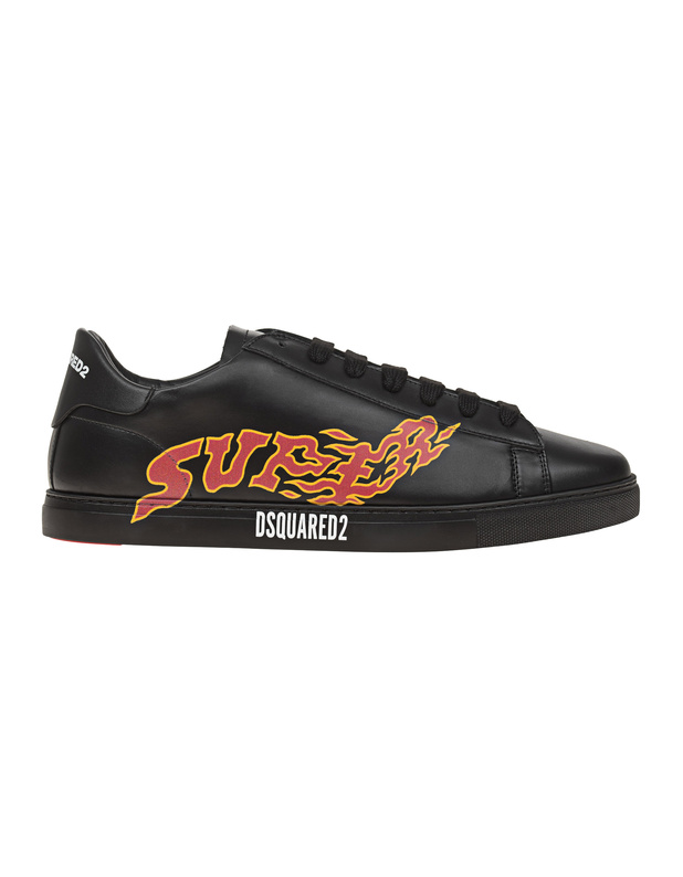 DSQUARED2 New Tennis Super Black Printed leather sneakers Sneakers