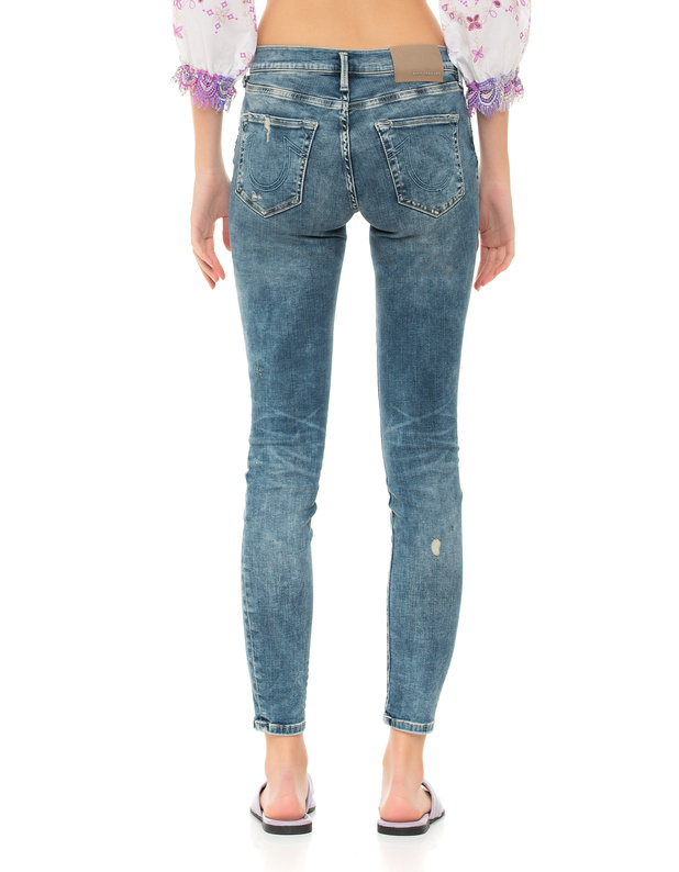 TRUE RELIGION Halle Lacey Blue Mid-Waist Skinny Jeans with Destroyed-Details  - Skinny